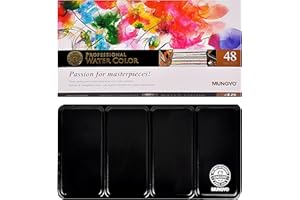 Mungyo Professional Half Pan Size Water Colors Set in Tin Case/Integral Mixing Palette in The lid (48 Colors)