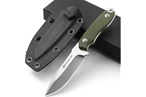 DRACHENADER Nóż myśliwski z małym stałym ostrzem, dwuręczny nóż survivalowy 9 cm (B- zielony uchwyt + białe ostrze)