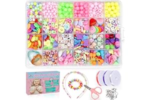 ZFYQ Perlen zum auffädeln Kinder Schmuck Schnurset, DIY Freundschaftsarmbänder Halsketten Kunsthandwerks-Set für Kinder, 24 Farben