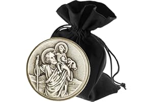 LUNEXUS médaillon Auto Saint Christophe Ø3,6 cm - Aimant + Autocollant - bénie avec Certificat - Protecteur des conducteurs - Ange Gardien Voiture - Porte-Bonheur chrétien