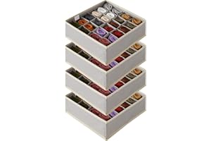 Lifewit Organizer do Szuflady z Przegrodami,Zestaw 4 Tkaninowych Składanych Wieszaków na Komody Przechowywanie w Szafie Sypialnia Szafa Pudełka do Przechowywania Skarpet,Bielizny,Krawatów,Szary Fiant