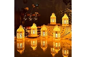 FUFRE Ramadan dekoracyjna latarnia, zestaw 6 sztuk, Ramadan Kareem, ciepła biel, światło LED, dekoracja Eid Mubarak, księżyc, gwiazda, latarnia, wisząca, ramadan, dekoracyjna lampa na festiwal muzułmański