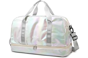 ZIOSINM Sac de Voyage Femme avec Compartiment à Chaussures, 40L Sac de Sport Femme Imperméable avec Compartiment Humide, Gym Bag Sacs Weekend (Blanc)