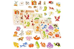 THE TWIDDLERS 4 Bright Wooden Puzzles for Kids, Childrens Animal Peg Board, Perfect Jigsaw Puzzles for Birthdays, School Early Education, Christmas Stocking Fillers