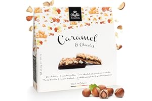 Dolfin Caramels & Chocolats - Chocolat Noir, Noisettes Grillées, Caramel au Beurre Salé Maison, Noix Fraîches & Croquantes - Idée Cadeau, Confiseries, Friandises, Bonbons - Fait en Belgique, 200g