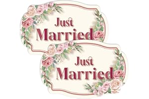 GEEKBEAR Just Got Married Car Magnet (2 Pack) - 13 x 8.7 in (Beige Rose)
