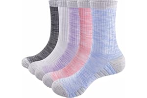 YUEDGE 5 Pairs Women's Cotton Cushioned Crew Sports Socks Breathable Wicking Walking Boot Socks Multipack
