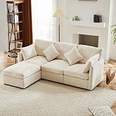 Mrwoo Modular L-Bed Sofa Bed, 3 Seater with Footrest, Extendable for Sleeping, 4 Cushions, Sofa for Living Room/Bedroom/Apart