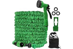 kitsky Expandable Garden Hose 100FT - Flexible Hose Pipe with Spray Gun. Ideal for Gardening, Watering, and Cleaning. Connector and Attachments Included(100FT, Green)