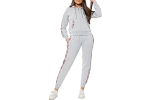 Love My Fashions® Womens Tracksuit Fleece Floral Side Panel Jogging Suit Set - Ladies Casual Ribbed Hem Cuffs Outwear - Zip Up Hoodie Bottoms for Jogging Gym and Cycling