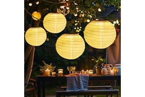 LIUYIFE Pack of 4 20 cm Solar Lanterns, Outdoor, Waterproof, Warm White Hanging Garden Lanterns for Yard, Balconies and Party Decoration
