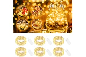 ‎BTFARM btfarm 6 Stück LED Lichterkette mit Batterie Klein, 2M 20LED Silberdraht Mini Lichterketten Batteriebetrieben, Micro Draht Wasserdichte für Weihnachten Hochzeit Party Beleuchtung Deko, WarmWeiß