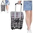 Fineget Foldable Shopping Trolley Bag Insulated With Wheels Collapsible Grocery Folding Utility Cart for Senior Women Camping Beach Play Picnic Laundry Luggage School Teacher Food Duffel Delivery