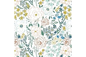 Fiula Papel pintado autoadhesivo multicolor con hojas de flores para muebles y niños, 41 x 300 cm, papel pintado adhesivo blanco, lámina para muebles, revestimiento de pared, impermeable, extraíble,