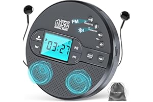 GRACIOSO Discman-CD-Player mit Bluetooth-FM-Transmitter, Kopfhörern, LCD-Bildschirm, AUX, integriertem Lautsprecher, USB-Anschluss, 2000mAh wiederaufladbarer CD-Player tragbarer mit Anti-Skip-Schutz