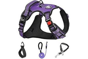 NESTROAD Purple Dog Harness, Anti Pull Medium Dog Vest Harness and Lead Set, Size M for Medium Dogs of Neck 13~17" Chest 17-25", Reflective No-Choke Escape Proof Pets Accessories for Training Walking