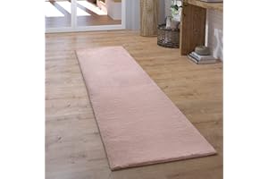 PACO HOME Alfombra Pasillo Pelo Largo Hall Dormitorio Salón Mullida Alfombra Piel Sintética Moderna Monocolor, tamaño:80x150 cm, Color:Pink