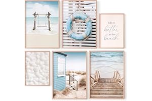 OHBIMBA Láminas Decorativas Salón y Dormitorios para Enmarcar | Cuadros Decoración Pared Modernos Sin Marcos | Set de 4 x DIN A3 y 2 x DIN A4 | Colección Playa
