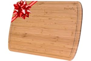 BLAUKE Tagliere da Cucina in Legno di Bamboo con Scanalatura per Succhi (Extra Grande 45x31cm) – Tagliere in Legno per Carni, Verdure, Formaggi, Aperitivo – Vassoio da Portata in Legno di Bambù Professionale