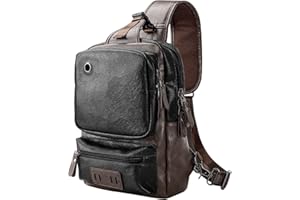 AONEGOLD Bolso Pecho Hombre Pequeña Piel Vintage Mochila de Cuero PU Bandoleras Cruzada Sling Bag Crossbody Puerto de Carga USB Bolsos Cruzados