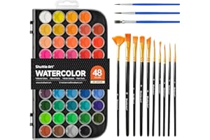 Shuttle Art 58 Pack Watercolour Paint Set, 48 Colours Watercolour Pan with 13 Paint Brushes for Kids and Beginners to Watercolour Paint, Bullet Journal, Calligraphy Practice