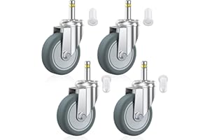 HOLKIE Juego de 4 Ruedas giratorias con Vástago de 75mm, 11x35mm (diámetro de vástago de 11mm, longitud de vástago de 35mm), Ruedas con capacidad de 300 kg, de goma TPR