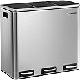 SONGMICS Kitchen Waste Bin, 3 x 18 Litres, Waste Separation System, 3 Compartments, Waste Bin, Pedal Bin, for Yellow Sack, Organic Waste, with Lid, Softclose, Foot Pedals, Inner Bucket, Steel,