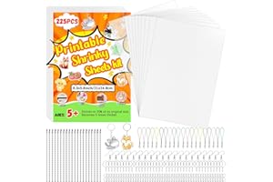 WOOWAIR 225 Pezzi Set di Fogli in Plastica Termoretraibile, A5 Magica Shrink Plastic, Include 25 Fogli di Plastica Termoretraibile Stampabile, Portachiavi, Cordino, Ganci per Orecchie
