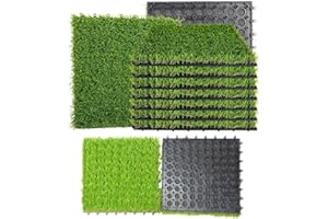 ybaymy 18 Pcs 30x30cm Artificial Grass Tiles, 25mm Height, Dark Green, Realistic, UV Resistant, Durable, Easy Install, Outdoor/Indoor, Patio, Garden, Balcony, Wedding