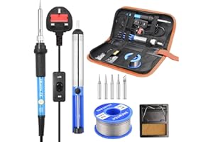 Soldering Iron Kit, SREMTCH 60W / 220V Electronic Soldering Iron with ON/Off Switch Adjustable Temperature knob 200-450 ° C, 100g Wire, 5 Soldering Tips, Desoldering Pump, Stand with Sponge, PU Bag