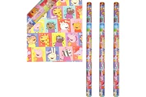 IG DESIGN GROUP UK 6m Birthday Wrapping Paper 3 Rolls of 2M x 70cm Gift Wrap for Boys or Girls - UK Made (Peppa Pig)