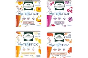 L'Angelica, Cassa Mista Waterstick, 4 Astucci da 12 Stick, Aromi per Acqua Senza Zucchero, Mix Sgonfia e Drena, Energy, Detox e Ventre Piatto, Gusti Frutta, Ideale Contro Stanchezza e Affaticamento