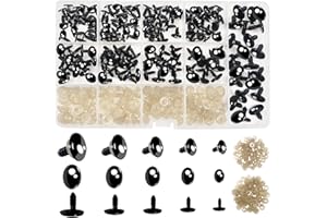 TOAOB THE ONE AND ONLY BABY TOAOB 300pcs Yeux de Sécurité Ovale en Plastique Noir Yeux de Poupée avec Rondelles 8mm 10mm 12mm 14mm 16mm pour Artisanat DIY Fabrication de Marionnettes Animaux en Peluche