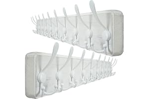 WEBI Percheros Pared Madera,98cm Largo Colgador Pared,10 Ganchos Triples,Percha Pared,Colgadores Pared,Ganchos Para Abrigos,Chaqueta,Blanco,Paquete de 2