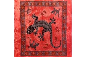 Seamar Telo Arredo Copritutto Grande Geko 210x230 cm 100% Cotone Copri divano Gran foulard con Frange Batik (Rosso)