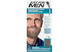 Just For Men Teinture Barbe Châtain Clair, Coloration Moustache Et Barbe Homme, Élimine Les Poils Blancs Pour Un Résultat Plus Épais, Avec un Pinceau Applicateur, Rapide et Facile, Châtain Clair, M25