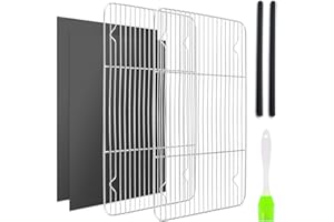 Yibang Set di 7 griglie di raffreddamento in acciaio inox, 39 cm x 29 cm x 1,5 cm, griglia rettangolare con 2 tappetini da forno e guardie, set di griglie per cottura e grigliate, lavabili in