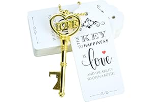 Aokbean 52 pezzi Vintage Scheletro Chiavi Apribottiglie Bomboniera Set regalo Souvenir Ospite con Escort Grazie Tag e Portachiavi (Antico Oro)