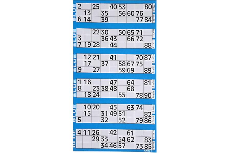Bingosupermarket Bingo Tickets 600 Pad 6 To a Sheet 1-90 Perforated (Blue)