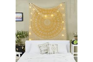 FURNISHFUL FINESSE Wandteppich Wandbehang 213 x 228 Mandala Hippie Elefant Wandbehang Wandteppiche gelbe indische Baumwolle Strandüberwurf Boho Bohemian Decke für Zuhause Wohnzimmer Dekor