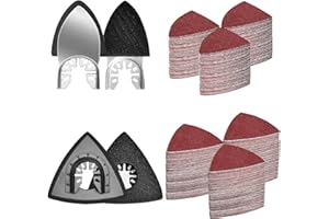 EXKRAEFT 204 Pcs Multi Tool Sanding Pad Kit, 2Pcs Triangle Sanding Pads, 2Pcs Fingertip Sand Pad, 200Pcs 60/80/120/180/240/320 Grits Hook & Loop Sandpaper for Wood/Plaster Surfaces Polish Sanding