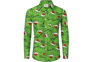 Mainfini Men's Ugly Christmas Shirt Long Sleeve Xmas Button Shirts (S-3XL)