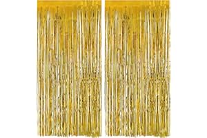 Alaoo Cortina Decoracion Fiesta, 2PCS Cortinas de borlas de Papel de Aluminio, Cortinas de Espumillón, Cortina Fiesta, Decoración de Fiestas, Decoración de Cumpleaños, Navidad, (2M Dorado)