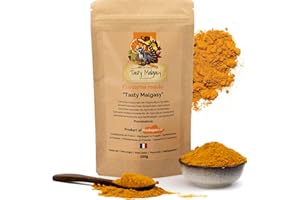 DECOUVREZ TASTY MALGASY PRODUITS OF MADAGASCAR Curcuma en poudre 200g- L'épice essentielle pour la cuisine : épices du monde, épices paella, épice poulet, golden Milk, curcumine en poudre, Racine de curcuma.