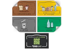 Rekay - Stickers poubelle - Stickers de Recyclage - 5 Autocollants tri sélectif déchets, Autocollant poubelle avec stickers en français de 8,5x5,5 cm chacun