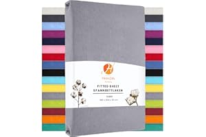 ‎HEIM24H GERMANY Heim24h Spannbettlaken 180x200cm bis 30 cm, Silber, 100% Baumwolle Bettlaken, Öko Tex Zertifiziert Jersey Spannbetttuch