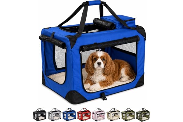MOOL Niche de Transport en Tissu ultraléger avec Matelas en Polaire et Sac à Nourriture pour Animaux domestiques Bleu Taille L 70 x 52 x 52 cm