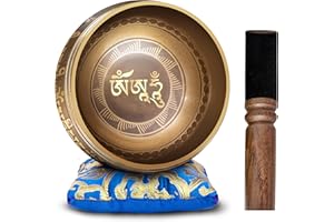 Tibetan Singing Bowl Set - Easy to Play Authentic Handmade for Meditation Singing Bowl Chakra Yoga Healing 4" by Himalayan Bazaar (Brown and Blue)