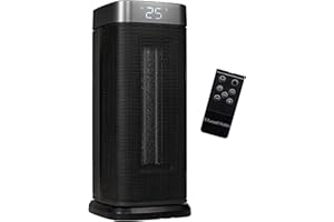 Russell Hobbs 14 Inch Space Portable Heater, 2000W Silent Oscillating Ceramic Electric Heater Black & Silver, Low Energy Digital Display, 5-Modes, 24hr Auto Timer, Overheat Protection, RHCTH2002S