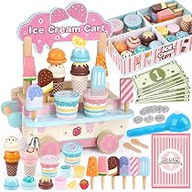 Atoylink Heladeria Juguete, Cocina Juguete, Comiditas de Juguete, Juguetes Montessori de Madera Juego Educativo de Matemáticas y Lógica, Regalo para Niños Niñas 3 4 5 6 Anos (Azul
